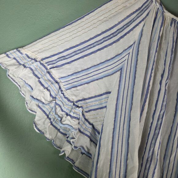 Cato Womens Peasant Top Linen Blue Stripe Ruffle Bell Coastal Nautical 22/24W - Picture 4 of 6